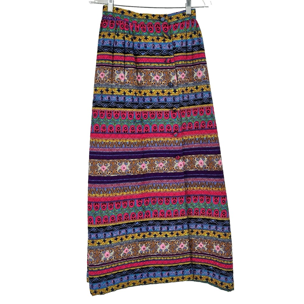 VTG 70s Alex Colman Boho Quilted Maxi Skirt XS S W26 Artsy Unique Statement Mod